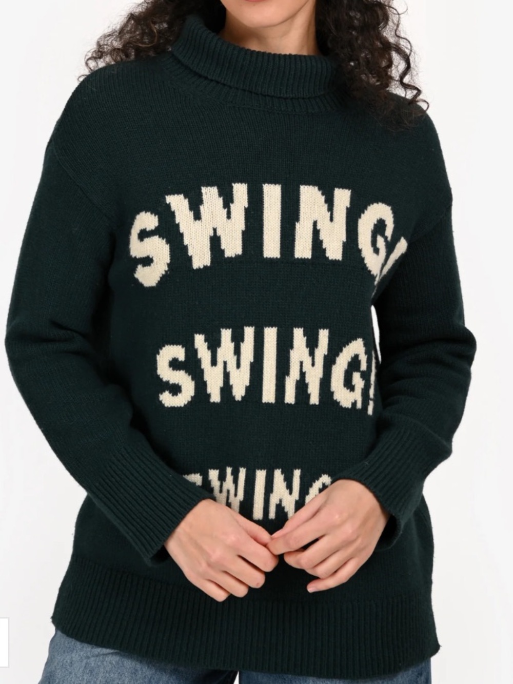 SANDRO Swing-intarsia turtleneck woven jumper sweater Sz M